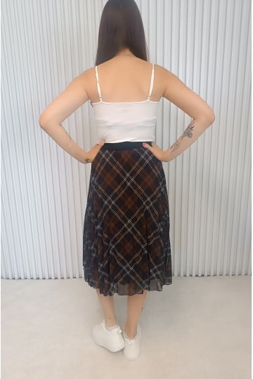 Dámská plisovaná midi sukně Kamila v kostkovaném vzoru,hnědo-černá