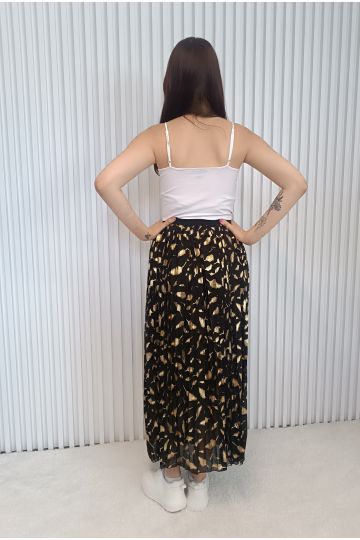 Stylová plisovaná sukně Emily v černé barvě s efektním zlatým potiskem