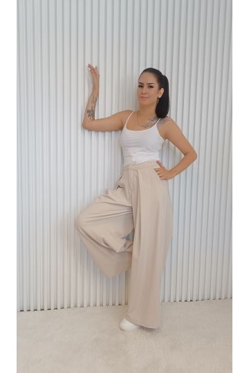 Dámské elegantní široké kalhoty Ayla v béžové a černé barvě