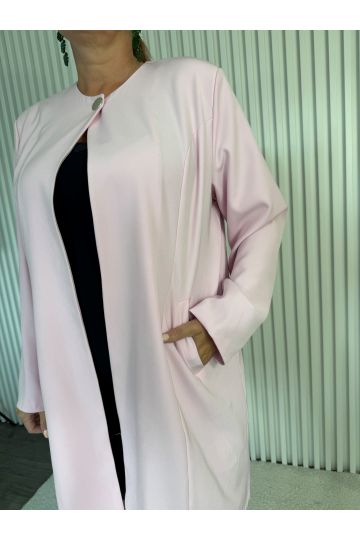 Dámské prodloužené elegantní sako Lizzie bez límce s kapsami a kovovým zapínáním