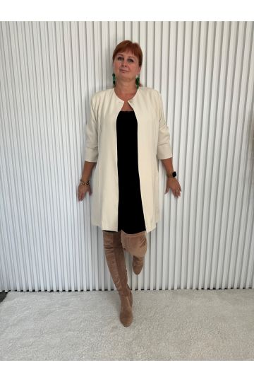 Dámské prodloužené elegantní sako Lizzie bez límce s kapsami a kovovým zapínáním