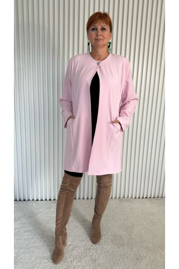 Dámské prodloužené elegantní sako Lizzie bez límce s kapsami a kovovým zapínáním