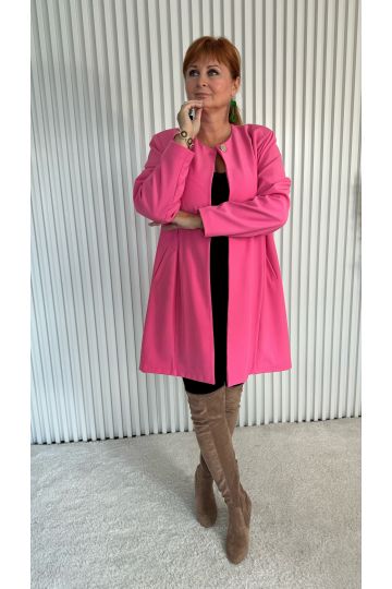 Dámské prodloužené elegantní sako Lizzie bez límce s kapsami a kovovým zapínáním