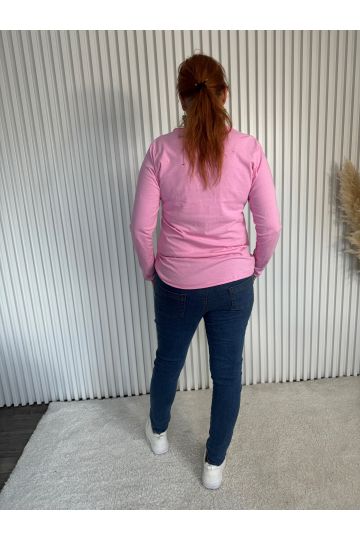 Dámské růžové tričko Mikey s potiskem „Keep Calm Happy“ a Mickey motivem