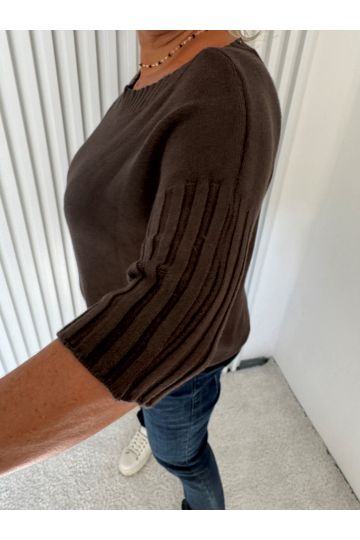 Dámský svetr Alice s tříčtvrtečním rukávem v modré, krémové a hnědé barvě