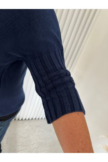 Dámský svetr Alice s tříčtvrtečním rukávem v modré, krémové a hnědé barvě