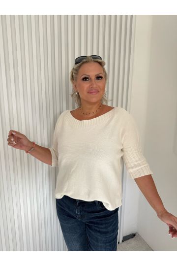 Dámský svetr Alice s tříčtvrtečním rukávem v modré, krémové a hnědé barvě