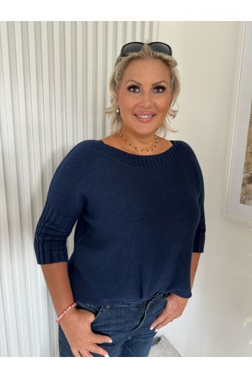 Dámský svetr Alice s tříčtvrtečním rukávem v modré, krémové a hnědé barvě