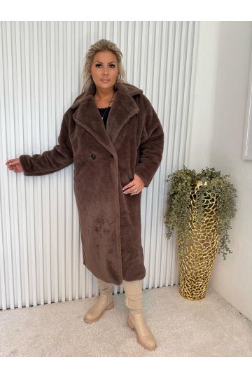 Dámský elegantní dlouhý hnědý kožich Sára