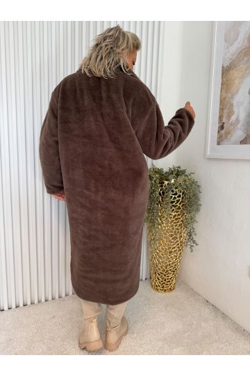 Dámský elegantní dlouhý hnědý kožich Sára