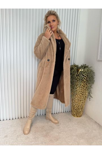 Dámský elegantní dlouhý béžový kožich Sára