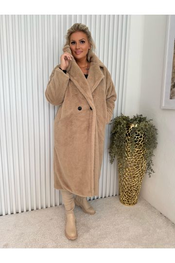 Dámský elegantní dlouhý béžový kožich Sára