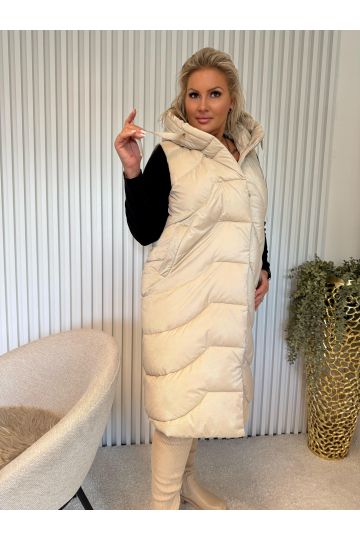 Dámský elegantní dlouhý béžový kožich Sára