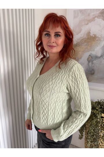 Dámský propínací, pletený svetřík Julie, v pastelově zelené barvě