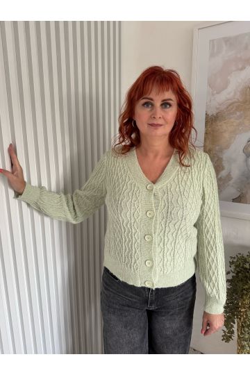 Dámský propínací, pletený svetřík Julie, v pastelově zelené barvě