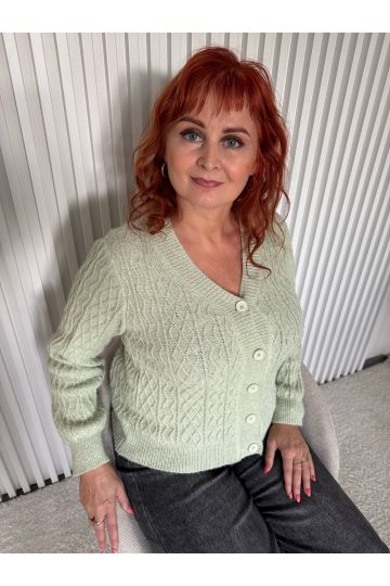 Dámský propínací, pletený svetřík Julie, v pastelově zelené barvě