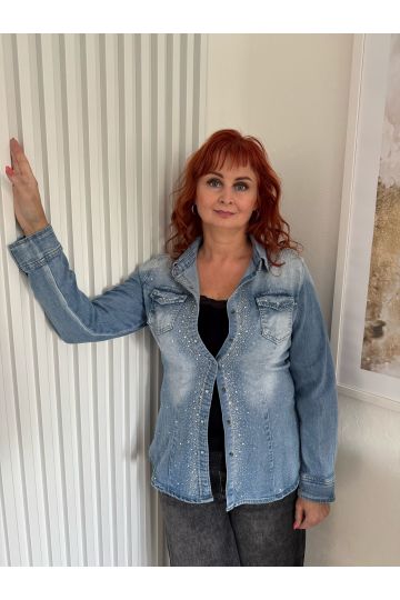 Dámská džínová košile Naomi s kamínky, světle modrá, projmutého střihu