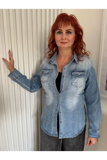 Dámská džínová košile Naomi s kamínky, světle modrá, projmutého střihu