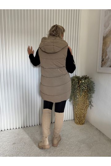 Dámská zateplená zimní vesta Rita s kapucí v mokka barvě