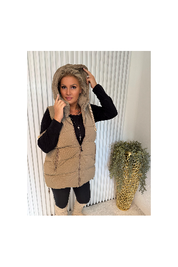 Dámská zateplená zimní vesta Rita s kapucí v mokka barvě