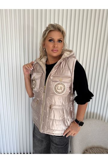 Dámská luxusní vesta Viola v lesklé kávové barvě s aplikací na zádech značky LILO RICCO