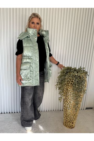 Dámská lesklá prošívaná vesta Naty s vysokým límcem zlatá nebo světle zelená