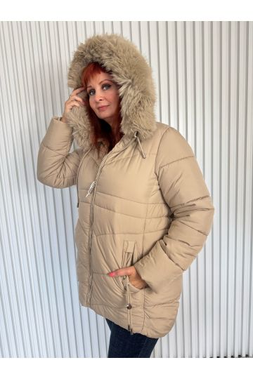 Dámská zimní bunda Cooper s odepínací kožešinou na kapuci – béžová elegance do chladného počasí