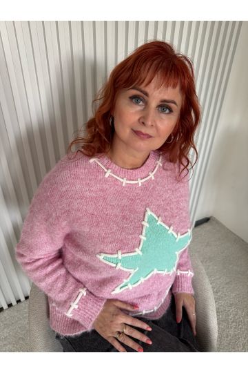 Růžový dámský svetr Casidy s mentolovou hvězdou, stylový kousek pro každodenní outfit