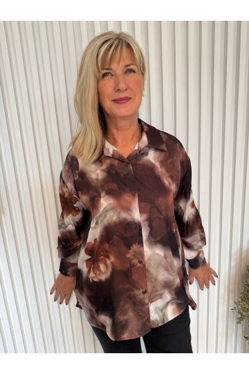 Dámská saténová košile Eliška s límečkem v zemitých tónech