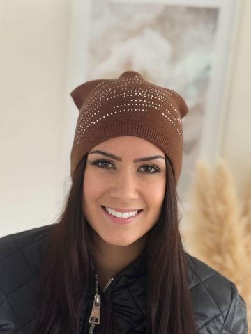 Dámská dvojitá pletená čepice Luisa s kamínky