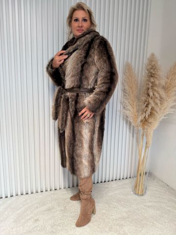 Dámský dlouhý kožich Lidie II. v hnědých odstínech s elegantním límcem