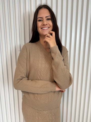 Dámský pletený komplet, se sukní ve dvou barvách