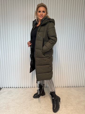 Dámská dlouhá  zimní bunda Denisa v khaki barvě