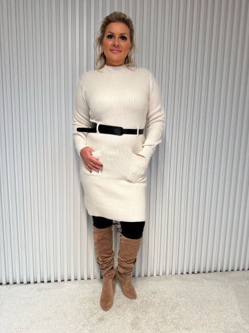 Dámské úpletové šaty Karolína v černé a smetanové barvě s opaskem