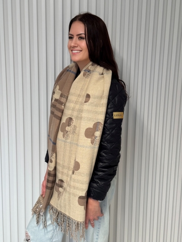 Oboustranná hřejivá šála s květinovým a kostkovaným vzorem