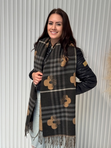 Oboustranná hřejivá šála s květinovým a kostkovaným vzorem