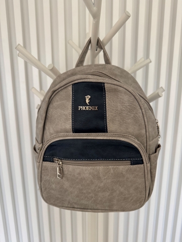 Dámský batoh v šedé barvě s modrými detaily