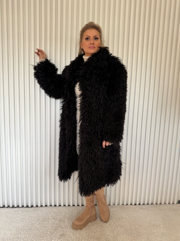 Dámský černý dlouhý oversize kožich Selena