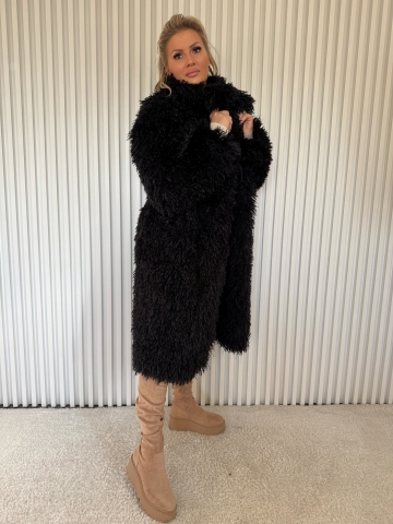 Dámský černý dlouhý oversize kožich Selena