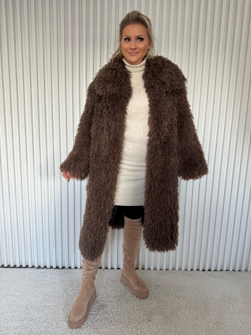 Dámský hnědý dlouhý oversize kožich Selena