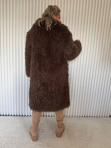 Dámský hnědý dlouhý oversize kožich Selena