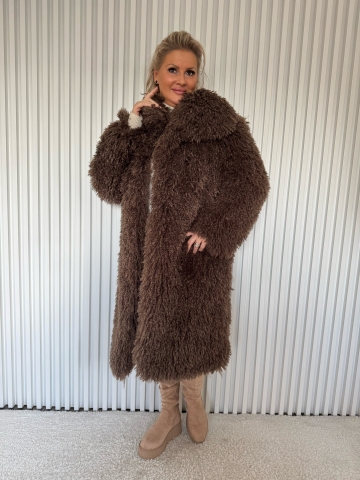 Dámský hnědý dlouhý oversize kožich Selena