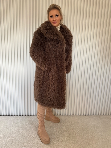 Dámský hnědý dlouhý oversize kožich Selena
