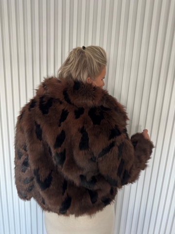 Dámský luxusní krátký kožich Teddy hnědý v kombinaci s černou