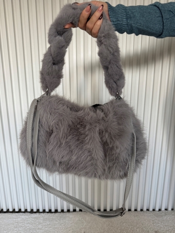 Dámská kabelka z umělé kožešiny v šedé barvě