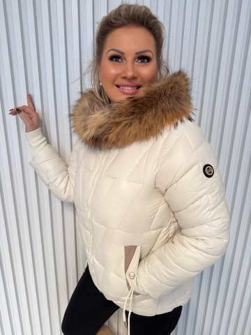 Dámská zimní krémová bunda Katrin s kožešinou na kapuci