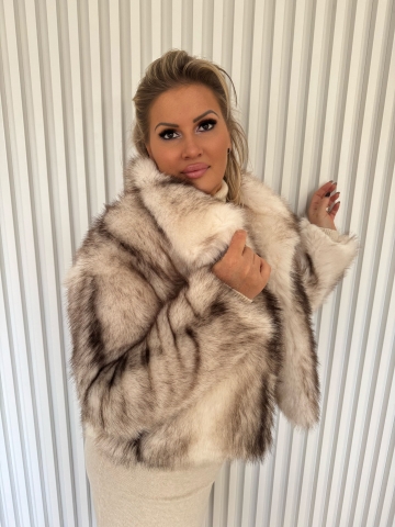 Dámský krémový kožich do pasu  z umělé kožešiny