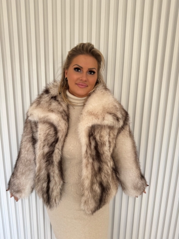 Dámský krémový kožich do pasu  z umělé kožešiny