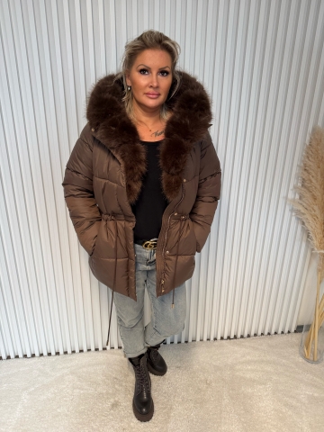 Dámská luxusní hnědá bunda Ariel s bohatou kožešinou