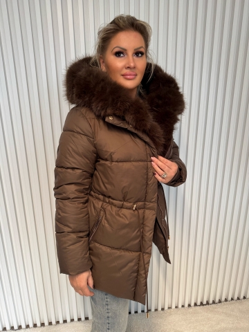 Dámská luxusní hnědá bunda Ariel s bohatou kožešinou